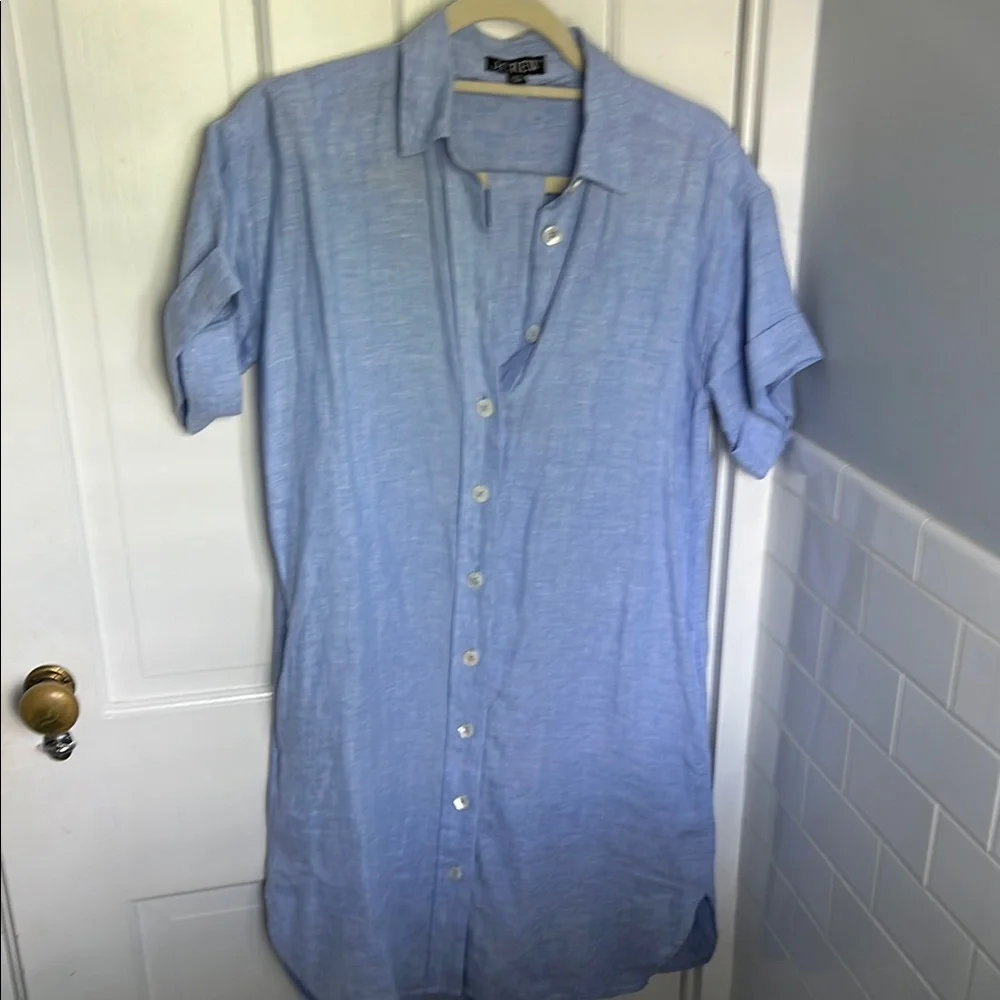 J. Crew Sky Blue Linen Shirt Dress - Picture 3 of 6